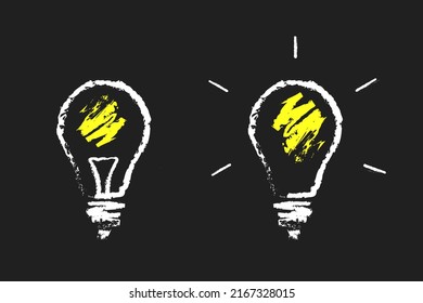 Light Bulb Isolated on Black background. Chalk Hand made style. Vector illustration