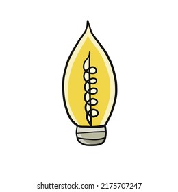 Light bulb isolated on white. Cartoon style. Flat hand drawn art. Symbol of creativity, innovation, inspiration, invention and idea. Sketch for your design. Vector illustration