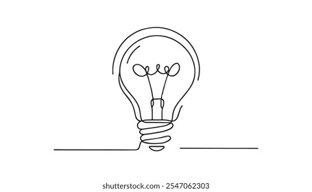 Light bulb isolated on white light bulb one line outline vector art illustration