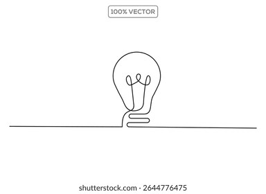 Bombilla aislada en la bombilla blanca Arte vectorial de contorno de una línea