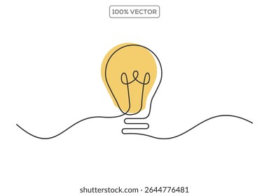 Lâmpada isolada na lâmpada branca uma linha esboço vetor arte ilustração