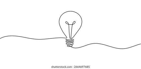 Light bulb isolated on white light bulb one line outline vector art illustration Continuous one line drawing Editable stroke