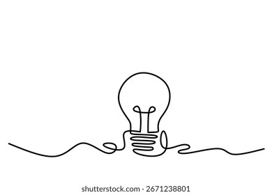 Lâmpada isolada na ilustração de arte vetorial de contorno de linha única branca. Ilustração em linha contínua de uma lâmpada elétrica.
