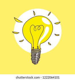 light bulb isolated on yellow background, cartoon style vector illustration
