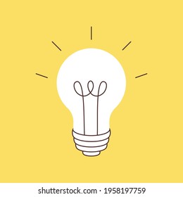Light bulb. Isolated on yellow background. New, creative or innovation idea. Vector flat illustration. Symbol of creativity, creative idea, mind, thinking