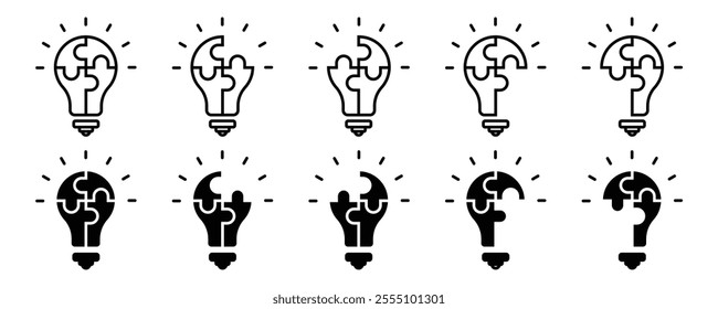 Light Bulb Jigsaw Puzzle vector icon illustration. stock vector. 