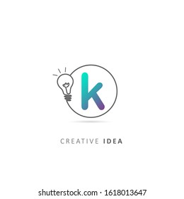 light bulb k letter logo design template, design vector light bulb symbol, idea logo.
