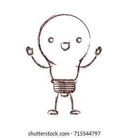 light bulb kawaii caricature with open arms standing in blurred brown color contour vector illustration