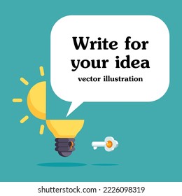 Light bulb with key on blue background. Creative idea concept. vector illustration for template, banner, poster, and background.
