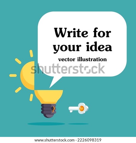 Light bulb with key on blue background. Creative idea concept. vector illustration for template, banner, poster, and background.