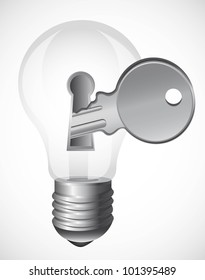 light bulb with key over gray background. vector illustration