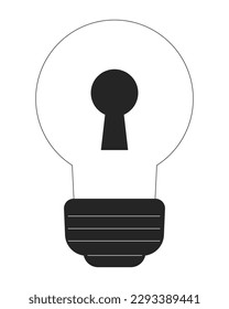 Bombilla de luz con objeto vectorial blanco negro de línea plana con ojo de cerradura. Acceso a la innovación. Icono de estilo de caricatura editable. Ilustración simple aislada de puntos de contorno para diseño gráfico web y animación