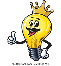Light Bulb King,  Cartoon Character Mascot Illustration Vector Clip-art Hand-drawn Logo Design