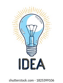 Lámpara de luz concepto creativo de idea, logotipo vectorial o icono o emblema estilo lineal de moda.