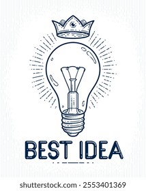 Light bulb lamp creative idea concept, vector logo or icon or emblem trendy linear style.