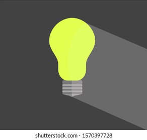 Light bulb or lamp in flat design icon and logo illustration. Yellow color for 'on' sign.