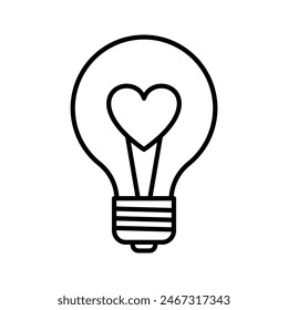 Light bulb lamp with heart icon. Valentine's day love symbol. Vector illustration