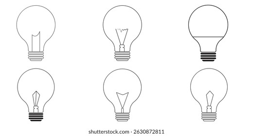 Conjunto de coleta de logotipo do ícone da lâmpada de luz. Ícones de lâmpada com estilos diferentes.