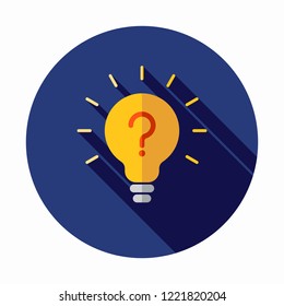 Light bulb lamp icon with question mark inside. Hint symbol