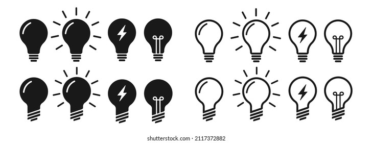Light bulb lamp icon set. Flat style, idea lamp icon