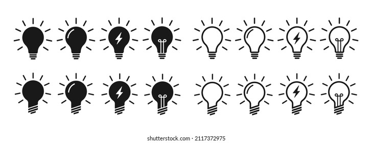 Light bulb lamp icon set. Flat style, idea lamp icon