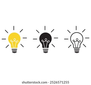 
light bulb Lamp icon set on white background.. Light bulb icon vector.Idea symbol. Electric lamp, light, innovation, solution, creative thinking, electricity. Outline, flat and colored style. 