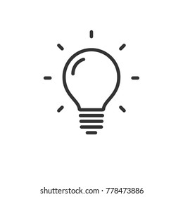 Light bulb lamp icon with shine lines, idea and creativity symbol