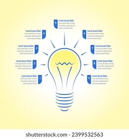 light bulb, lamp infographic template. nine options infographic template. book, education, business, internet, annual report, magazine infographic template