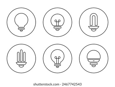 Bombilla, icono de línea de lámpara en contorno de círculo