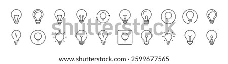 Light Bulb, Lamp Line Icon Collection. Editable Stroke. Perfect for Infographics, Articles, Books, Flyers, Banners