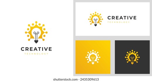 Light bulb lamp logo idea with technology symbol, inspiration, creativity, innovation, energy logo design