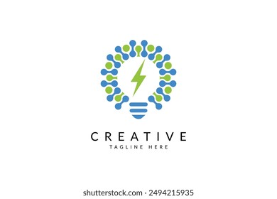 Light bulb lamp logo idea with technology symbol, inspiration, creativity, innovation, energy logo design