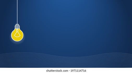 light bulb lamp on dark blue background with wave line vector