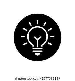 Light bulb, lamp outline icon on black circle. Insight, idea sign symbol