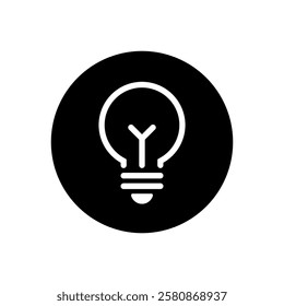 Light bulb, lamp outline icon isolated on black circle