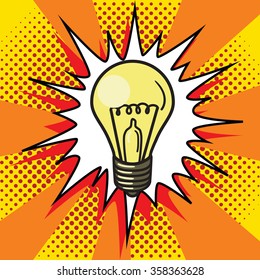 Light bulb lamp pop art style vector illustration. Comic book style