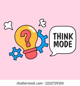 light bulb lamp with question mark inside and gear working hard for think mode concept vector illustration design