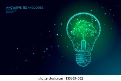 Light Bulb lamp saving energy ecology concept. Polygonal light blue tree inside electricity green energy power banner vector illustration