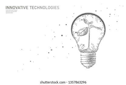 Light Bulb lamp saving energy ecology concept. Polygonal light white sprout small plant seedling inside electricity green energy power banner vector illustration