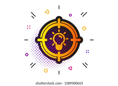 Light bulb or Lamp in target sign. Halftone circles pattern. Idea icon. Creativity, Solution or Thinking symbol. Classic flat idea icon. Vector