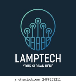 Ilustración abstracta de Vector de línea de colección de logotipo de TECH de lámpara de bombilla
