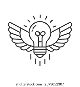 A light bulb lamp with wings icon isolated vector illustration on white back.