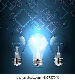 light bulb lamps conceptual illustration on background with rhombus