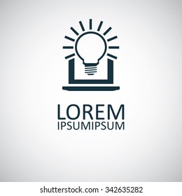light bulb laptop icon, on white background
