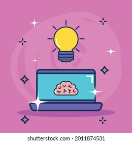 light bulb and laptop, idea concept
