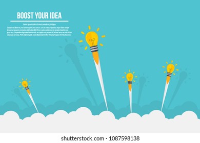  Light bulb launch, idea boost concept, vector illustration