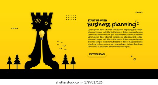 Light bulb launch inside chess on yellow background, business start up concept