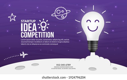 Light bulb launching to space background, Smart thinking for business startup concept