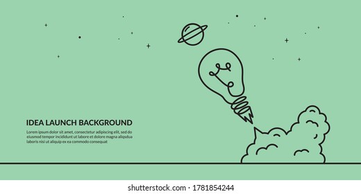 Light bulb launching to space banner, flat start up idea