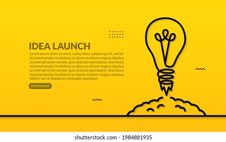 Light bulb launching to space on yellow background, Creative ideas for business startup concept